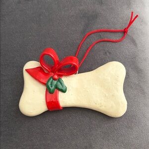 Christmas Ornament Dog Bone With Red Ribbon